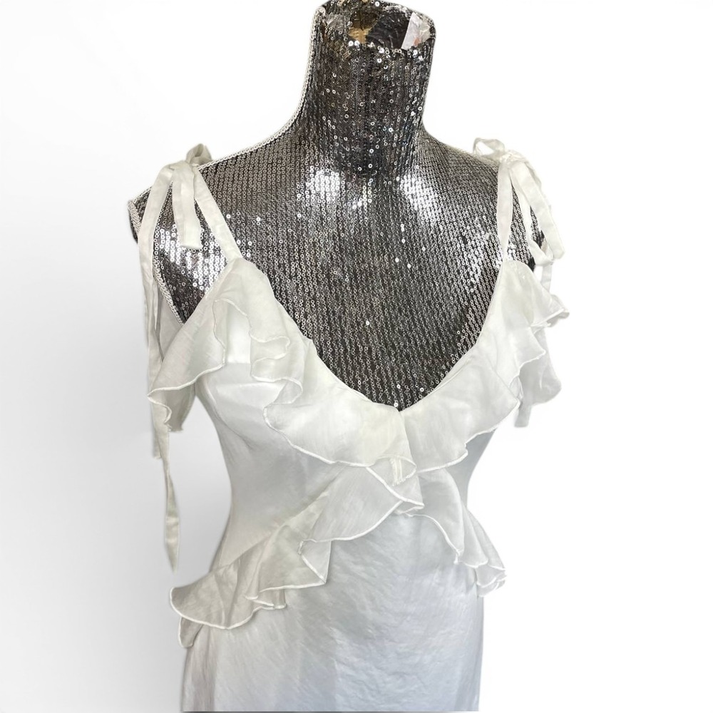 Steve Madden White Ethereal Ruffle V-Neck Maxi Dress NWT Small‎ Fairy Romantic - Picture 2 of 8